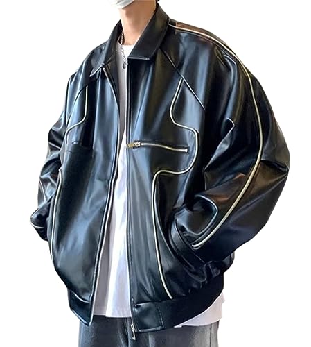 ORANDESIGNE Schwarze Lederjacke Herren Herbst Lange Damen Moto Biker Reißverschlussjacke Streetwear Harajuku Y2K Lose Damenmantel A Schwarz L ORANDESIGNE Schwarze Lederjacke Herren Herbst Lange Damen Moto Biker Reißverschlussjacke Streetwear Harajuku Y2K Lose Damenmantel A Schwarz L von ORANDESIGNE