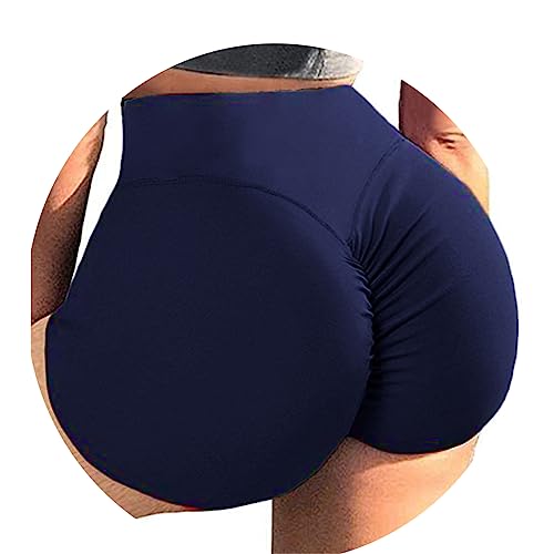 ORANDESIGNE Scrunch Butt Sportshorts Damen Push Up Booty Nahtlos Biker Yoga Fitness Gym Shorts Hohe Taille Pole Dance Rüschen Bikini Rave Cut Out Clubwear B Dunkelblau M von ORANDESIGNE