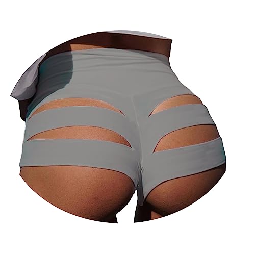 ORANDESIGNE Scrunch Butt Sportshorts Damen Push Up Booty Nahtlos Biker Yoga Fitness Gym Shorts Hohe Taille Pole Dance Rüschen Bikini Rave Cut Out Clubwear A Grau M von ORANDESIGNE