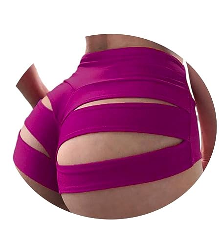 ORANDESIGNE Scrunch Butt Sportshorts Damen Push Up Booty Nahtlos Biker Yoga Fitness Gym Shorts Hohe Taille Pole Dance Rüschen Bikini Rave Cut Out Clubwear A Violett 3XL von ORANDESIGNE