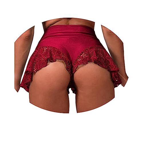 ORANDESIGNE Scrunch Butt Sportshorts Damen Push Up Booty Nahtlos Biker Yoga Fitness Gym Shorts Hohe Taille Pole Dance Rüschen Bikini Rave Cut Out Clubwear F Rot L von ORANDESIGNE