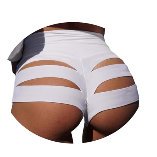 ORANDESIGNE Scrunch Butt Sportshorts Damen Push Up Booty Nahtlos Biker Yoga Fitness Gym Shorts Hohe Taille Pole Dance Rüschen Bikini Rave Cut Out Clubwear A Weiß XS von ORANDESIGNE
