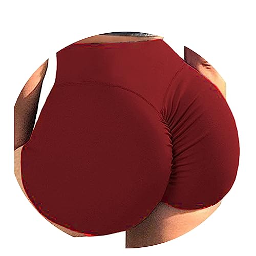 ORANDESIGNE Scrunch Butt Sportshorts Damen Push Up Booty Nahtlos Biker Yoga Fitness Gym Shorts Hohe Taille Pole Dance Rüschen Bikini Rave Cut Out Clubwear B Weinrot L von ORANDESIGNE