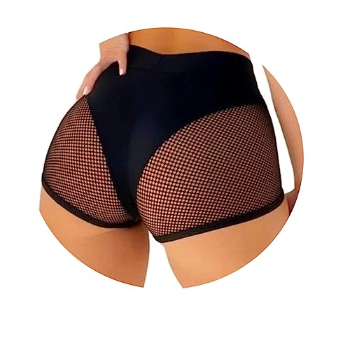 ORANDESIGNE Scrunch Butt Sportshorts Damen Push Up Booty Nahtlos Biker Yoga Fitness Gym Shorts Hohe Taille Pole Dance Rüschen Bikini Rave Cut Out Clubwear D Schwarz XXL von ORANDESIGNE