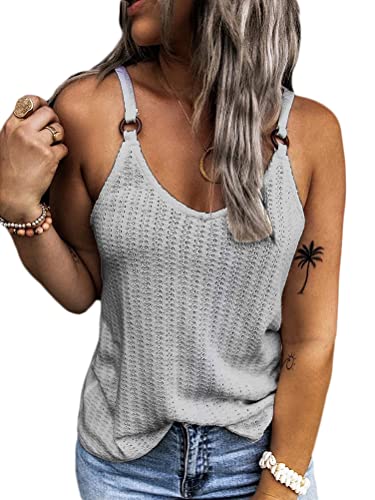 ORANDESIGNE Sexy Top Damen Sommer V-Ausschnitt Spaghettiträger Tank Tops Ärmellos Stricktop Casual Lose Strand Vest Top A Grau L von ORANDESIGNE