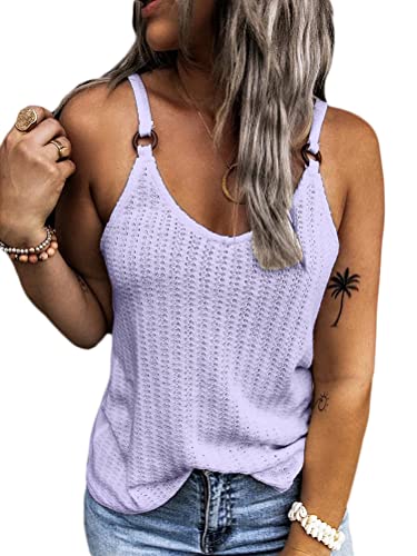 ORANDESIGNE Sexy Top Damen Sommer V-Ausschnitt Spaghettiträger Tank Tops Ärmellos Stricktop Casual Lose Strand Vest Top A Violett M von ORANDESIGNE