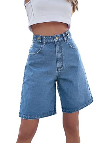 ORANDESIGNE Short Damen Knielang Jeans Bermuda Shorts Kurze Hose High Waist Ripped Jeans Shorts Teenager Mädchen Casual Lässige Denim Shorts Hotpants Streetwear 09-blau M von ORANDESIGNE