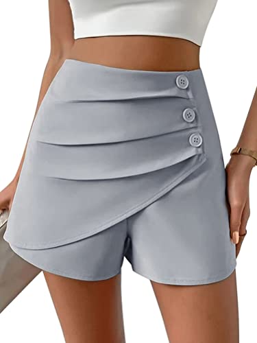 ORANDESIGNE Shorts Damen Sommer Elegant High Waist Curvy Bequeme Anzug Shorts Rock Lässig Schick Abendmode Festlich Modern Kurz Hosen Culottes Lose Hotpants Freizeit Weite Beinhose B Grau L von ORANDESIGNE
