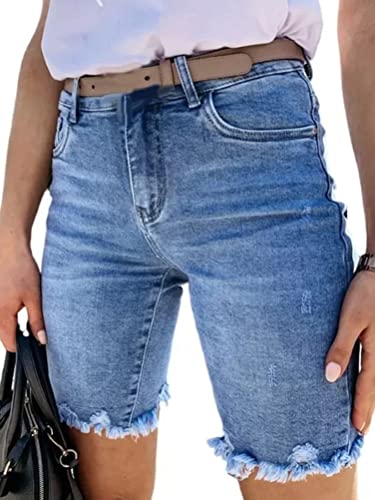 ORANDESIGNE Shorts Damen Sommer Kurze Jeans Bermuda Hose Slim Fit Casual Ripped Denim Shorts Mädchen High Waist Basic Jeansshorts Bequeme Hotpants mit Taschen 07-blau M von ORANDESIGNE