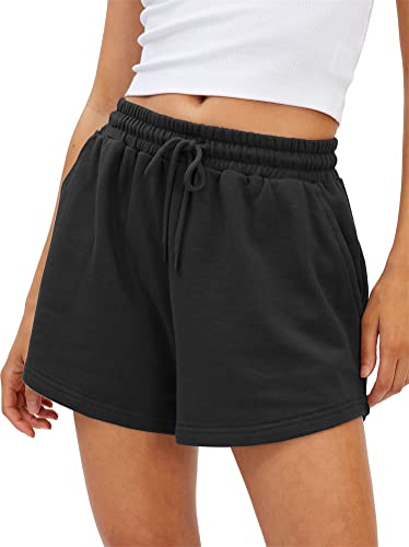 ORANDESIGNE Shorts Damen Sommer Sport Shorts Lässige Kurze Hose Baumwolle High Waist Running Shorts Gym Fitness Shorts Kurz Sporthose Jogginghose 3XL A Schwarz von ORANDESIGNE