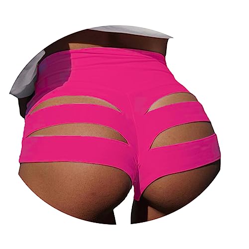 ORANDESIGNE Scrunch Butt Sportshorts Damen Push Up Booty Nahtlos Biker Yoga Fitness Gym Shorts Hohe Taille Pole Dance Rüschen Bikini Rave Cut Out Clubwear A Rose XS von ORANDESIGNE