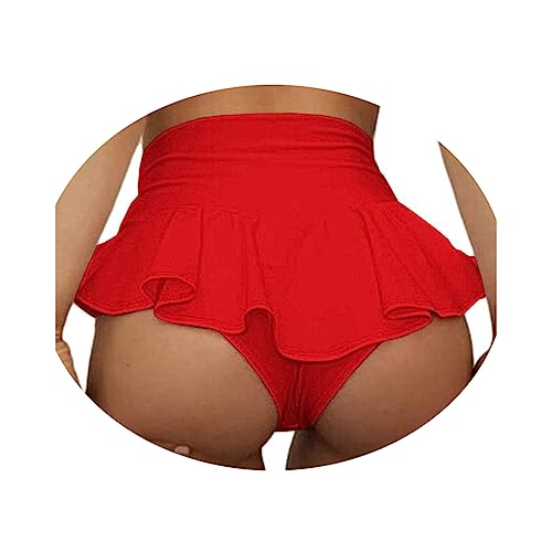 ORANDESIGNE Scrunch Butt Sportshorts Damen Push Up Booty Nahtlos Biker Yoga Fitness Gym Shorts Hohe Taille Pole Dance Rüschen Bikini Rave Cut Out Clubwear C Rot M von ORANDESIGNE