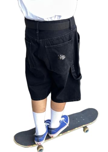 ORANDESIGNE Shorts Herren Kurze Baggy Jeans Jorts Y2K Hip Hop Skater Hose J Schwarz XL von ORANDESIGNE