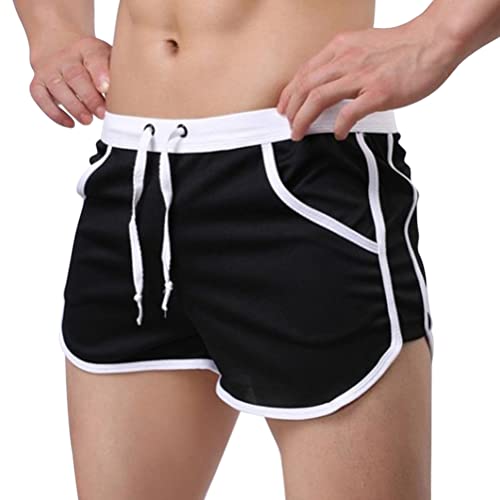 ORANDESIGNE Shorts für Herren Joggingshorts Boxers mit Taschen Basic Sportshorts Sommer Regular Fit Short mit Tunnelzug Marathon Trainingshorts Laufshorts Schnelltrocknende A Schwarz L von ORANDESIGNE