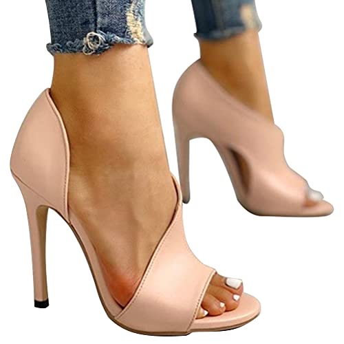 ORANDESIGNE Sommer Damen Künstliche PU Fischmaul Offener Zeh Sexy Rom Ultra High Heels Sandalen Pumps Peep Toe Hasp Fein Mit Sandalen Hochzeit Abiball Party A Rosa 39 EU von ORANDESIGNE