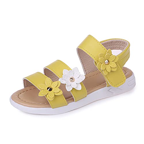 ORANDESIGNE Sommer Kinder Sandalen Mädchen Prinzessin Schuhe Römische Sandalen Blume Klettverschluss Hasp Babyschuhe Mädchen Sandalen Mode Strandschuhe Latin Tanzschuhe A Gelb 36 EU von ORANDESIGNE