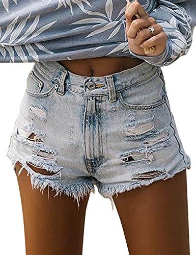 ORANDESIGNE Sommer Stretch Hotpants Damen Mode Jeans Shorts Sexy Bequeme Hohe Taille Denim Kurz Hosen mit Taschen Z5 Blau L von ORANDESIGNE