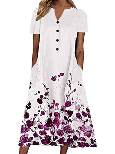 ORANDESIGNE Sommerkleid Damen Knielang Ärmellos Kleider Elegant Kleid Boho Strandkleider Mädchen Festlich Kleider Damen Kurz F Violett XL von ORANDESIGNE