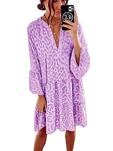 ORANDESIGNE Sommerkleid Damen Knielang V-Ausschnitt Böhmen Strandkleid 3/4 Ärmel Casual Tunika Kleid Retro Mini Kleider A-Linie Volantkleider Freizeitkleider A Lila L ORANDESIGNE Sommerkleid Damen Knielang V-Ausschnitt Böhmen Strandkleid 3/4 Ärmel Casual Tunika Kleid Retro Mini Kleider A-Linie Volantkleider Freizeitkleider A Lila L von ORANDESIGNE