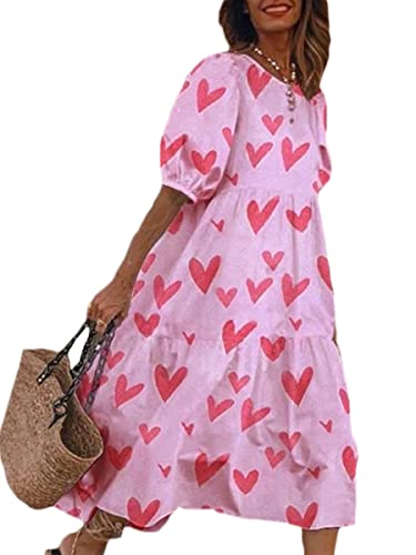 ORANDESIGNE Sommerkleid Damen Lang Maxikleid Elegant Boho Freizeitkleid Sommer Retro Swing Kleid Festlich Große Größen Strandkleid Leinenkleider G Rosa 3XL von ORANDESIGNE