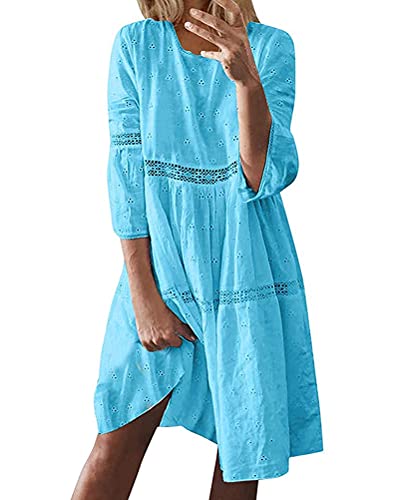 ORANDESIGNE Sommerkleid Damen Lang Maxikleid Elegant Freizeitkleid Sommer Retro Swing Kleid Festlich Große Größen Strandkleid Leinenkleider B Hellblau 3XL von ORANDESIGNE