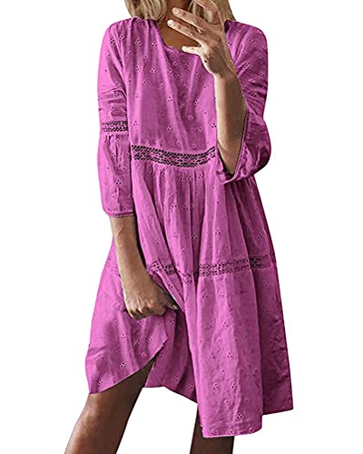 ORANDESIGNE Sommerkleid Damen Lang Maxikleid Elegant Freizeitkleid Sommer Retro Swing Kleid Festlich Große Größen Strandkleid Leinenkleider B Lila M von ORANDESIGNE