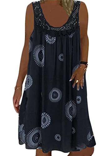 ORANDESIGNE Sommerkleid Damen V-Ausschnitt Strandkleider Einfarbig A-Linie Kleid Boho Knielang Kleid Ärmellos Streifen Kleid Ohne Zubehör G Schwarz 38 von ORANDESIGNE