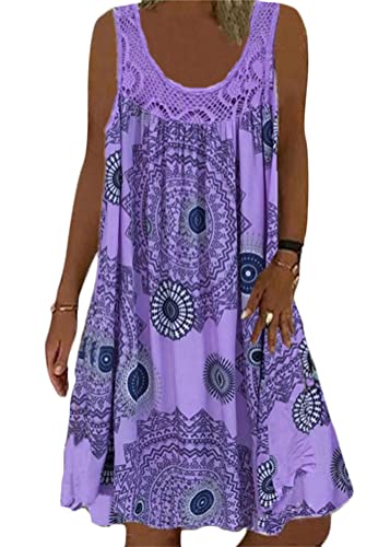 ORANDESIGNE Sommerkleid Damen V-Ausschnitt Strandkleider Einfarbig A-Linie Kleid Boho Knielang Kleid Ärmellos Streifen Kleid Ohne Zubehör G Violett 44 von ORANDESIGNE