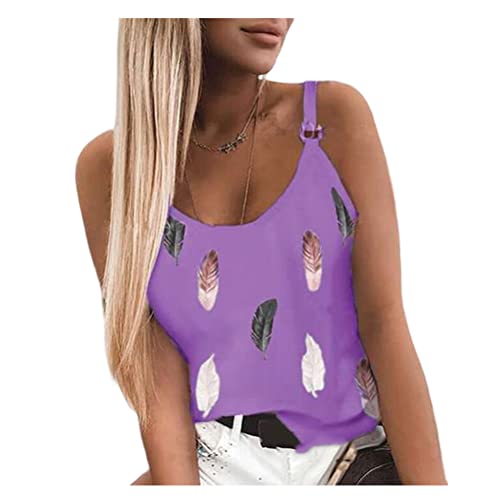 ORANDESIGNE Spaghetti Tops Damen Ärmellos Unterhemd Sexy Tank Top Gerippt Camisole Sommer Shirts Oberteile C Violett XXL von ORANDESIGNE