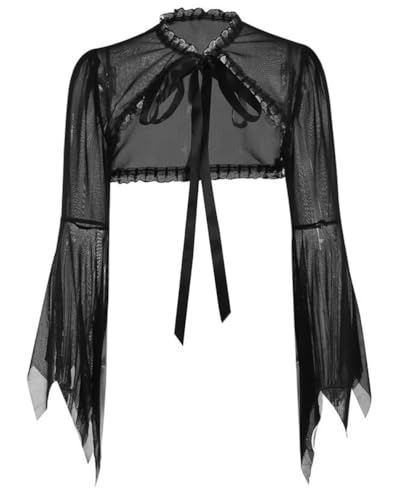 ORANDESIGNE Spitzen Bolero Damen Festlich Gothic Spitze Shrug Jäckchen Oberteil Lang Ärmel Boleros Crop Top Goth Spitzenbolero Spitzen Bolero Schwarz Shrug Gothic Jäckchen für Abendkleid L S von ORANDESIGNE