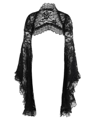 ORANDESIGNE Spitzen Bolero Damen Festlich Gothic Spitze Shrug Jäckchen Oberteil Lang Ärmel Boleros Crop Top Goth Spitzenbolero Spitzen Bolero Schwarz Shrug Gothic Jäckchen für Abendkleid N M von ORANDESIGNE