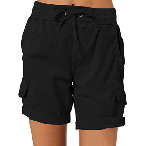 ORANDESIGNE Sport Shorts Damen Sommer Cargohose Kurze Wanderhose Outdoor Schnelltrocknend Freizeithose mit Mehrfach-Taschen A Schwarz XL von ORANDESIGNE