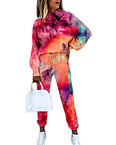 ORANDESIGNE Sportanzug für Frauen Mode Sportbekleidung Sport Pullover Langarm Sweatshirt Tops Hose Jogginganzug Sportbekleidung Freizeitanzug 2-teiliges Damen Set A Mehrfarbig XS von ORANDESIGNE