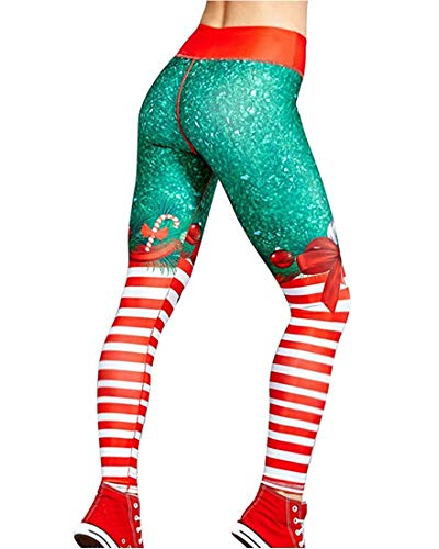 ORANDESIGNE Sportstrumpfhose Frauen Weihnachts Hose Hohe Taille Elastizität Enge Leggings Weihnachtsdruck Yoga Hose Jogginghose Fitnesshose Grün L von ORANDESIGNE