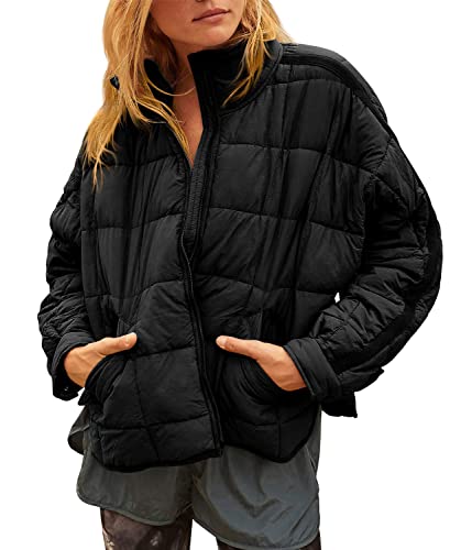 ORANDESIGNE Steppjacke Damen Übergangsjacke Gesteppte Leichte Dünne Daunenjacke Winterjacke Warm Puffer Jacke Outdoor Langarm Baumwolljacke Casual Mantel Freizeit Bomberjacke Schwarz M von ORANDESIGNE
