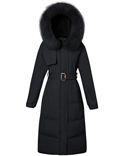 ORANDESIGNE Steppmantel Damen Leicht Übergang Winterjacke Lang Warm Parka Jacke Langarm Gefüttert Gesteppt Daunenjacke mit Fellkapuze und Gürtel Casual Maxi Mantel A Schwarz XL von ORANDESIGNE