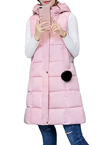 ORANDESIGNE Steppweste Damen Daunenweste Mittellange Weste Gilets Schlank Reißverschluss Stehkragen Einfarbig Kordelzug Taschen Freizeit Mantel Jacke Herbst Winter H Rosa XL von ORANDESIGNE
