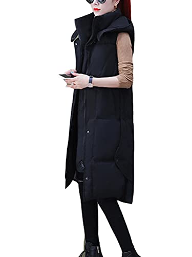 ORANDESIGNE Steppweste Damen Lang Schwarz Daunenweste Winterweste Lang ärmellos Daunen Unifarben Warme Weste Jacke Daunenmantel Weibliche Oberbekleidung Dicker Slim Zip Gilet Mädchen C Schwarz M von ORANDESIGNE