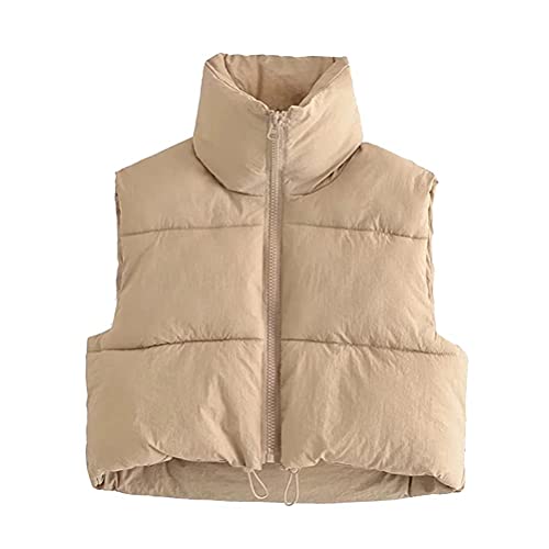 ORANDESIGNE Steppweste Kurz Damen Kurz Daunenweste Ärmellose Daunenjacke Winter Warm Doppelseitige Daunenweste Übergang Weste Übergangsjacke PU Steppweste C Beige M von ORANDESIGNE