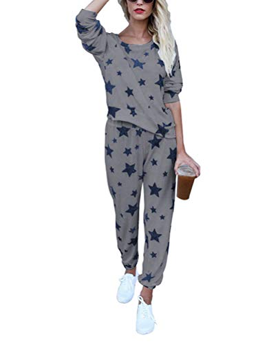 ORANDESIGNE Sterne Jumpsuit Damen Elegant Langarmshirt Damen Overall Off Shoulder Lang Pyjama Schlafanzug Lang Zweiteilige Nachtwäsche Hausanzug Grau 40 ORANDESIGNE Sterne Jumpsuit Damen Elegant Langarmshirt Damen Overall Off Shoulder Lang Pyjama Schlafanzug Lang Zweiteilige Nachtwäsche Hausanzug Grau 40 von ORANDESIGNE