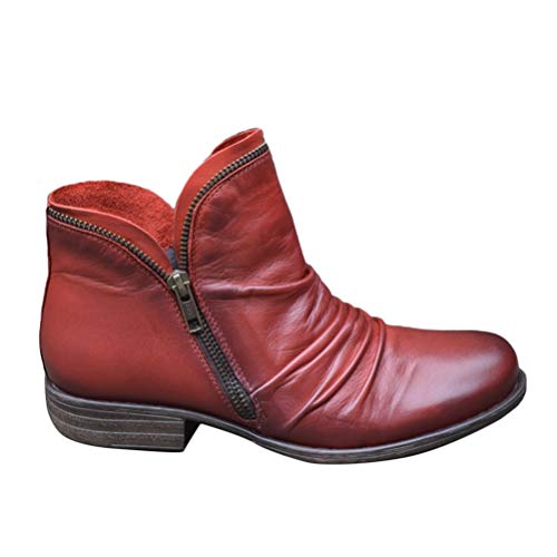 ORANDESIGNE Stiefeletten Damen Flach Spitze Stiefel Kurzstiefel mit Reissverschluss Ankle Boots Frauen Wildleder Schuhe Damenschuhe Mode Elegant Halbstiefel Rot 36 EU von ORANDESIGNE