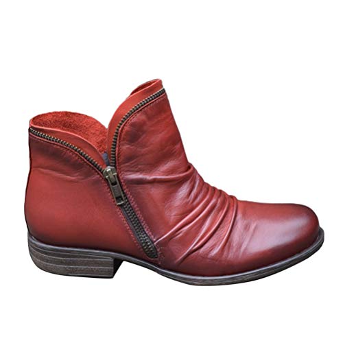 ORANDESIGNE Stiefeletten Damen Flach Spitze Stiefel Kurzstiefel mit Reissverschluss Ankle Boots Frauen Wildleder Schuhe Damenschuhe Mode Elegant Halbstiefel Rot 38 EU von ORANDESIGNE