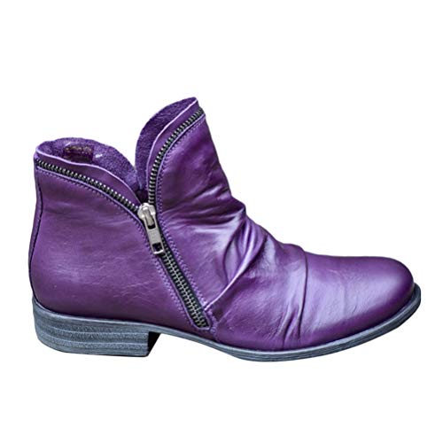 ORANDESIGNE Stiefeletten Damen Flach Spitze Stiefel Kurzstiefel mit Reissverschluss Ankle Boots Frauen Wildleder Schuhe Damenschuhe Mode Elegant Halbstiefel Violett 41 EU von ORANDESIGNE