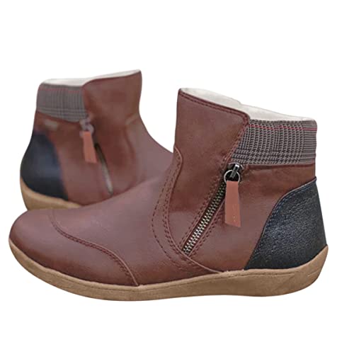 ORANDESIGNE Stiefeletten Damen Flache Knöchel Stiefel Ankle Boots Retro Winterschuhe Stiefeletten Halbhoch Stiefel Schlupfstiefel Elegant Plateau Kurze Stiefel A Braun 40 von ORANDESIGNE