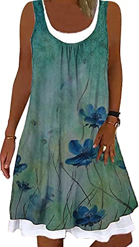 ORANDESIGNE Strandkleider Damen Sommerkleid Rundkragen Casual Kleid Sommer Kurz Casual Ärmellos A Linie Kleid Minikleid B 07 3XL von ORANDESIGNE