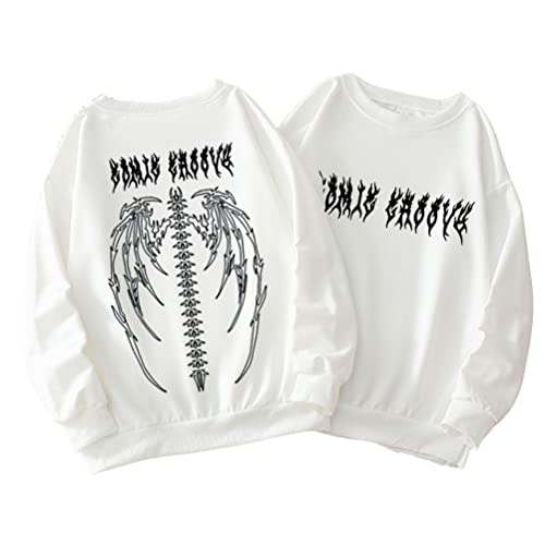 ORANDESIGNE Streetwear Harajuku Hoodie Y2K Tops Mädchen Retro Gothic Haube Punk Anime Druck Kleidung Hip-Hop High Street Sweatshirts Q Weiß S von ORANDESIGNE