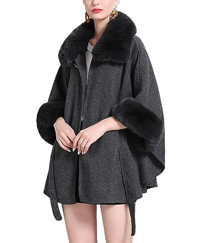 ORANDESIGNE Strick Ponchos Capes Winter Damen Elegant Cardigan Umhang mit Kunstpelz Stolen Wrap Strick Schal Warm Poncho Cape Decke Weich Geschenk Hochzeit Abend Braut Herbst Winter A Dunkelgrau von ORANDESIGNE