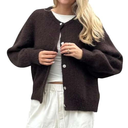 ORANDESIGNE Strickjacke Damen Fashion Cardigan Klamotten Teenager Mädchen Strickpullover mit Knöpfen A Dunkelbraun S von ORANDESIGNE