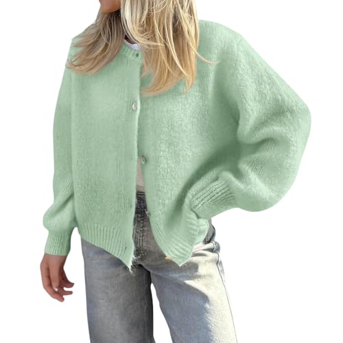 ORANDESIGNE Strickjacke Damen Fashion Cardigan Klamotten Teenager Mädchen Strickpullover mit Knöpfen B Hellgrün S von ORANDESIGNE