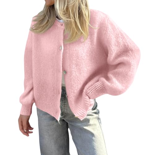 ORANDESIGNE Strickjacke Damen Fashion Cardigan Klamotten Teenager Mädchen Strickpullover mit Knöpfen B Rosa M von ORANDESIGNE